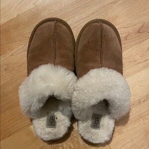 UGG Tan and Cream Shearling Slippers